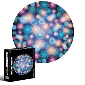 Round Shape Irregular Plane Puzzle Jigsaw Toy 1000 Pieces, Colorful Fireworks, Lucky Flowers, Lion, Spaces, Mars, California Christmas, Chameleon, Gemstone, Pumpkin Halloween, Jellyfish, White Tiger, Sky City, Spider