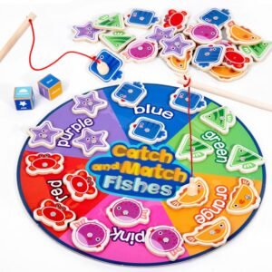 Toddler Color Shape Cognition Fishing Game Montessori Toy Wooden Magnetic Parent-Child Toy