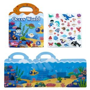 Kids Fun Toys Jelly Sticker Book Reusable Sticker Early Learning Baby Enlightenment Educational Toy, Ocean World, Vehicles, Dinosaur, Insect, Space, Animals, Girls Dress Up