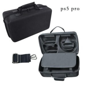 For PS5 Pro Console & Accessories Carrying Case with Headphone Compartment Double-Layer Storage Bag