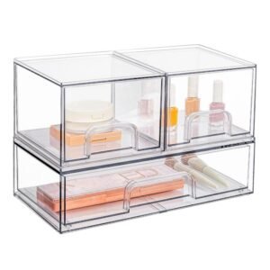 Transparent Plastic Cosmetic Storage Boxes Stackable Desktop Organizers, Wide+2 Small, 2 Tall+2 Small, 2 Wide+2 Tall, Wide+2 Tall+2 Small, 3 Wide+2 Small, 2 Wide+4 Small