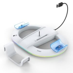 For PS5 Pro/Slim ipega Vertical Stand with Controller Charger, Headphone Hook and LED Light Ring