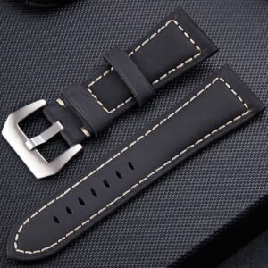 Crazy Horse Layer Frosted Silver Buckle Watch Leather Watch Band, Size: 22mm
